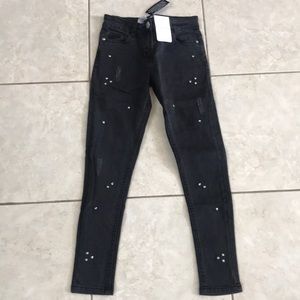 Girls Blk Studded Denim Jean Sz 22 1/2” Skinny NWT